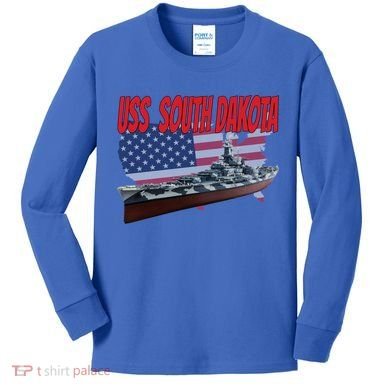 Uss South Dakota Bbgift57 Ww2 War Veteran Battleship Dad Boy Gift Kids Long Sleeve Shirt