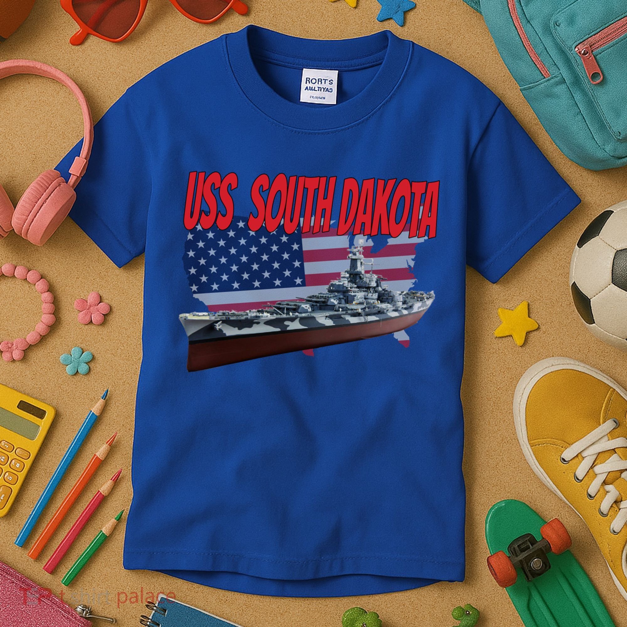 Uss South Dakota Bbgift57 Ww2 War Veteran Battleship Dad Boy Gift Kids T-Shirt