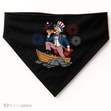 Uncle Sam Enjoying A Hot Dog Fireworks USA USA-Made Doggie Bandana