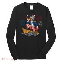 Uncle Sam Enjoying A Hot Dog Fireworks USA Long Sleeve Shirt thumb 0