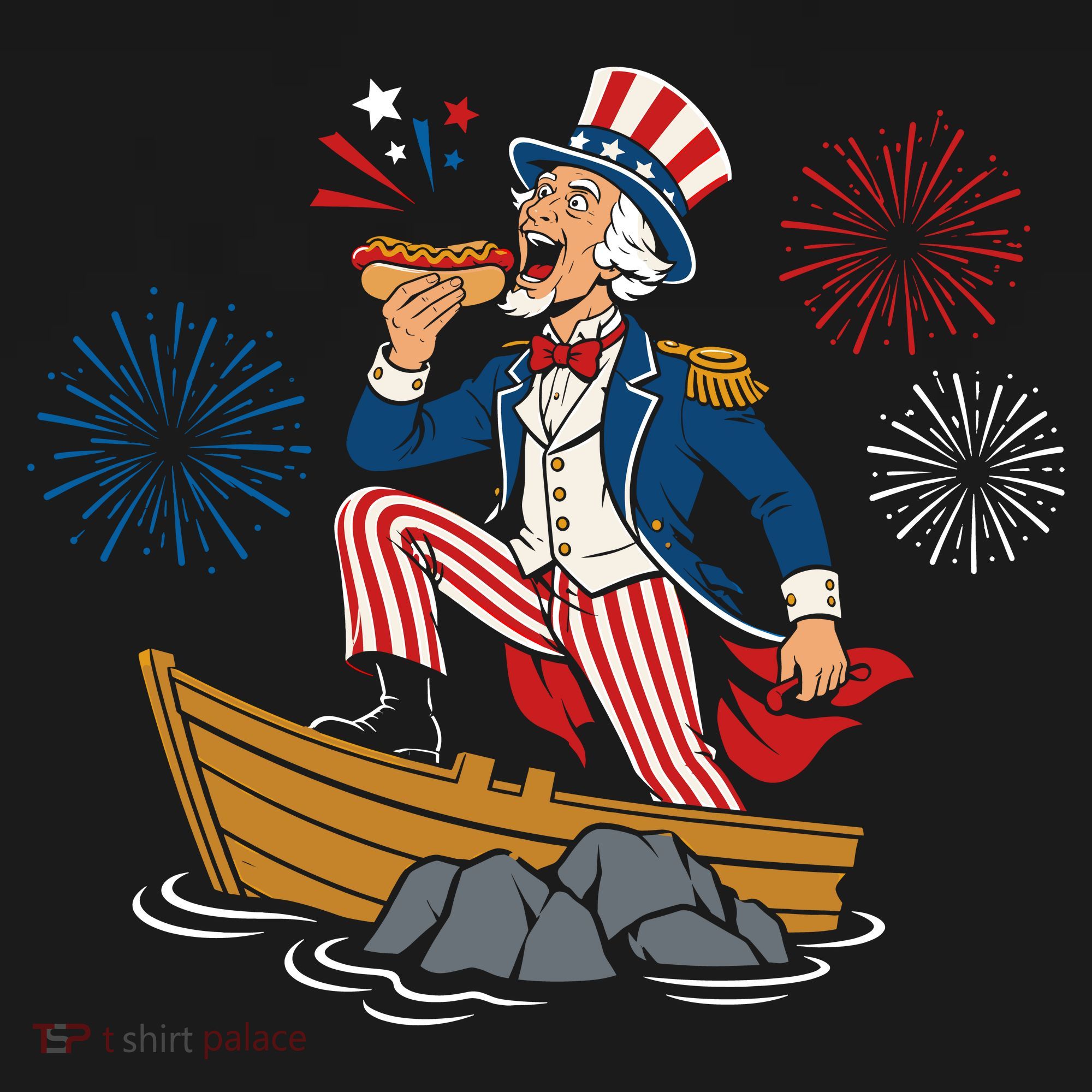 Uncle Sam Enjoying A Hot Dog Fireworks USA Sweatshirt