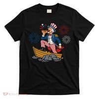 Uncle Sam Enjoying A Hot Dog Fireworks USA T-Shirt thumb 0