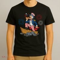 Uncle Sam Enjoying A Hot Dog Fireworks USA T-Shirt thumb 3