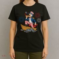 Uncle Sam Enjoying A Hot Dog Fireworks USA T-Shirt thumb 4