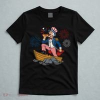 Uncle Sam Enjoying A Hot Dog Fireworks USA T-Shirt thumb 5