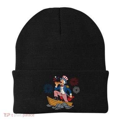 Uncle Sam Enjoying A Hot Dog Fireworks USA Beanie