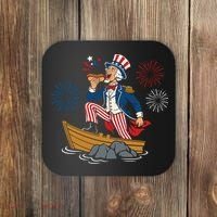 Uncle Sam Enjoying A Hot Dog Fireworks USA Coaster thumb 0