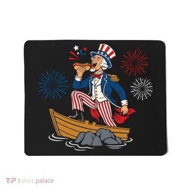 Uncle Sam Enjoying A Hot Dog Fireworks USA Mousepad