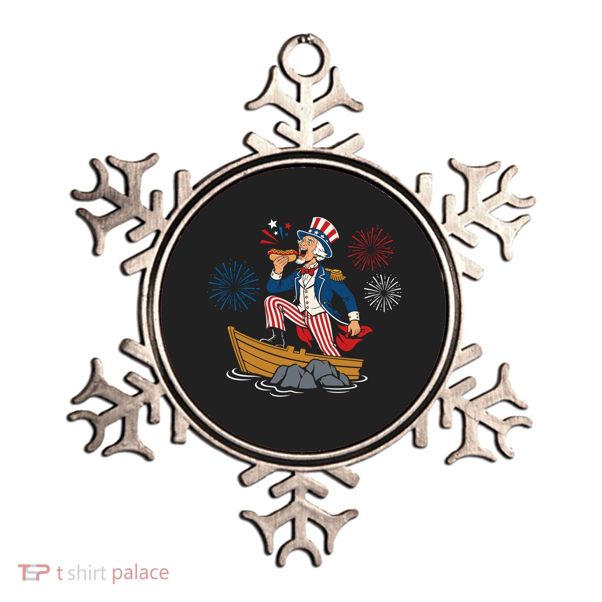 Uncle Sam Enjoying A Hot Dog Fireworks USA Ornament