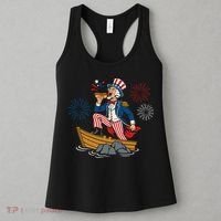 Uncle Sam Enjoying A Hot Dog Fireworks USA Women's Tank Top thumb 3