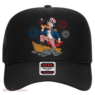 Uncle Sam Enjoying A Hot Dog Fireworks USA Hat