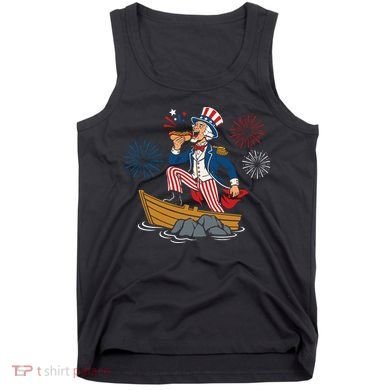 Uncle Sam Enjoying A Hot Dog Fireworks USA Tank Top