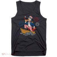 Uncle Sam Enjoying A Hot Dog Fireworks USA Tank Top thumb 0