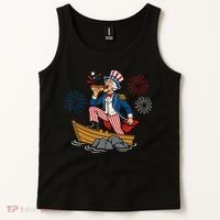 Uncle Sam Enjoying A Hot Dog Fireworks USA Tank Top thumb 2