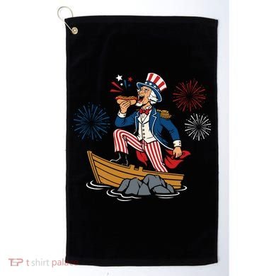 Uncle Sam Enjoying A Hot Dog Fireworks USA Golf Towel