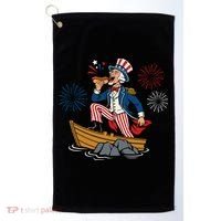 Uncle Sam Enjoying A Hot Dog Fireworks USA Golf Towel thumb 0