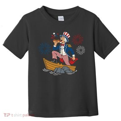 Uncle Sam Enjoying A Hot Dog Fireworks USA Toddler T-Shirt