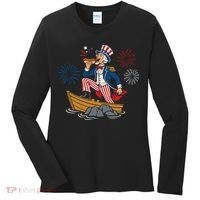 Uncle Sam Enjoying A Hot Dog Fireworks USA Women's Long Sleeve Shirt thumb 0