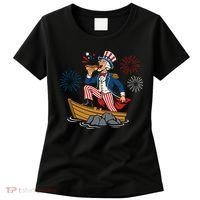 Uncle Sam Enjoying A Hot Dog Fireworks USA Women's T-Shirt thumb 0