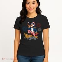Uncle Sam Enjoying A Hot Dog Fireworks USA Women's T-Shirt thumb 4