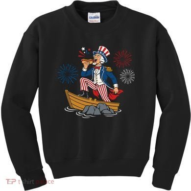 Uncle Sam Enjoying A Hot Dog Fireworks USA Kids Sweatshirt