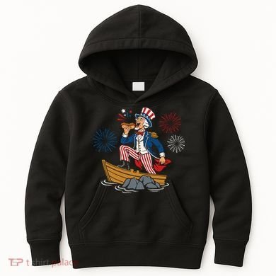Uncle Sam Enjoying A Hot Dog Fireworks USA Kids Hoodie