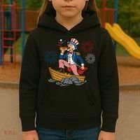 Uncle Sam Enjoying A Hot Dog Fireworks USA Kids Hoodie thumb 3