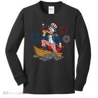 Uncle Sam Enjoying A Hot Dog Fireworks USA Kids Long Sleeve Shirt thumb 0