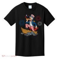 Uncle Sam Enjoying A Hot Dog Fireworks USA Kids T-Shirt thumb 0