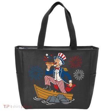Uncle Sam Enjoying A Hot Dog Fireworks USA Tote Bag