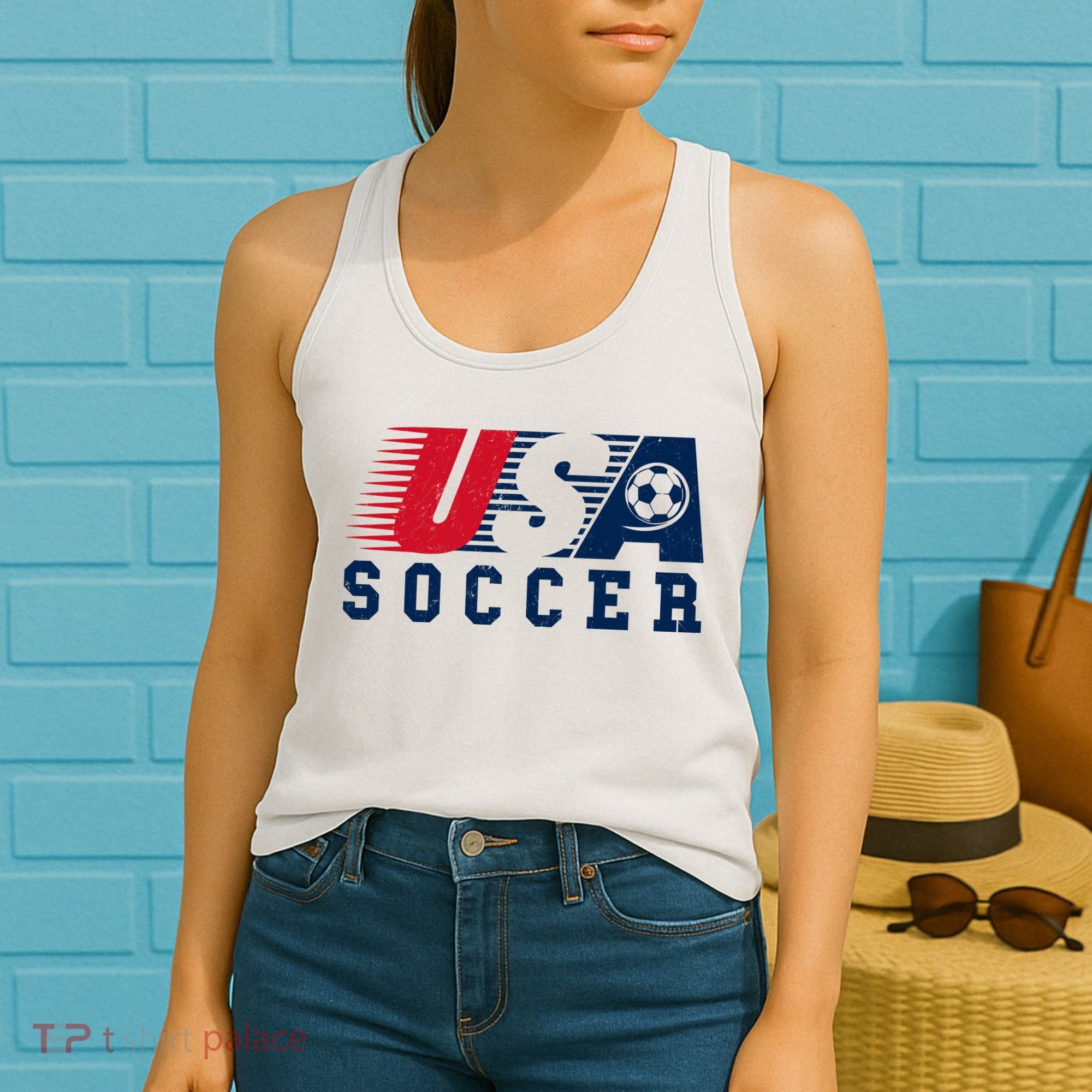 USA Soccer Fan American Football Women's Tank Top
