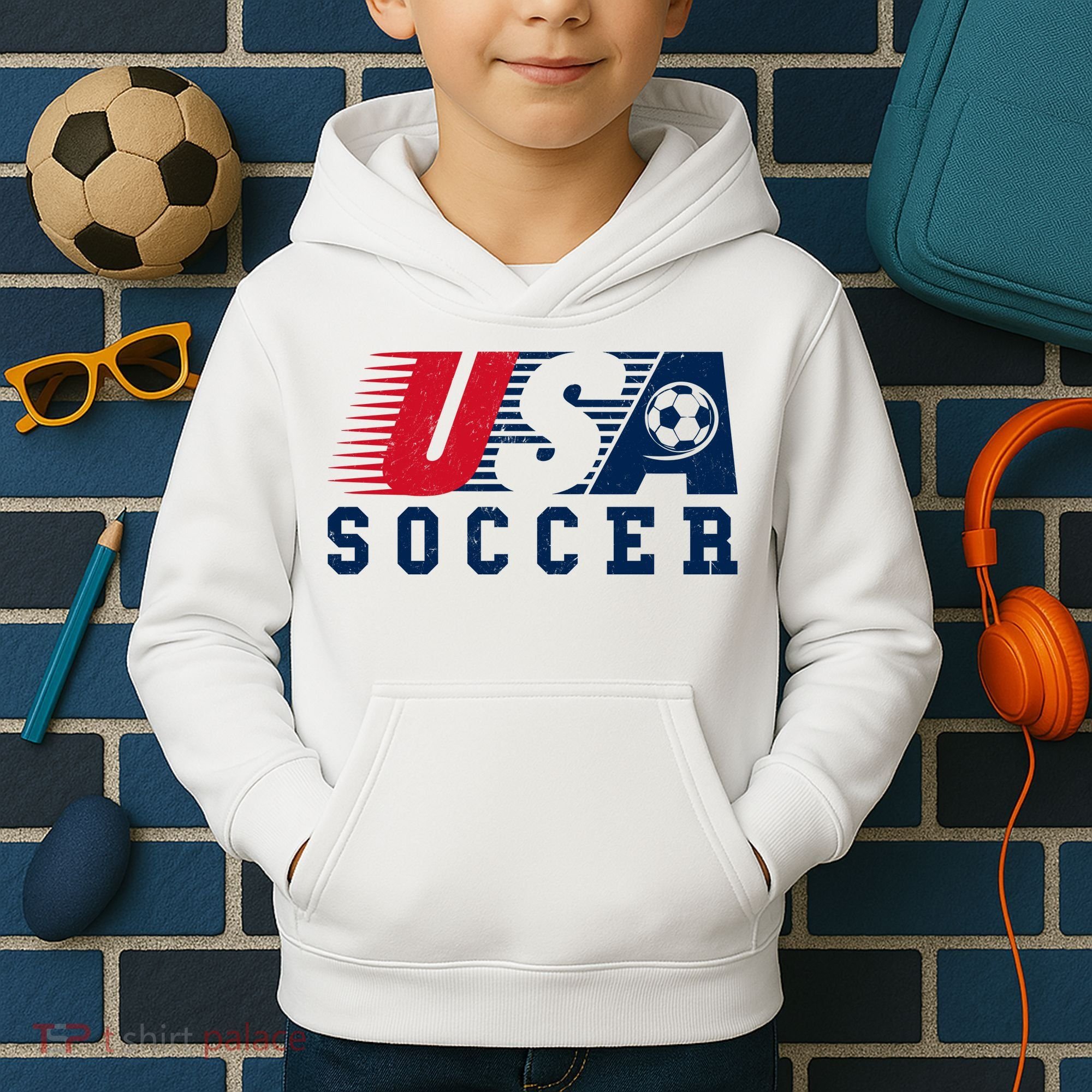USA Soccer Fan American Football Kids Hoodie