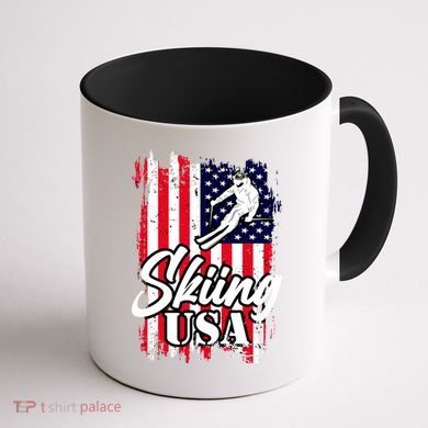 USA Skiing Flag Design Coffee Mug back