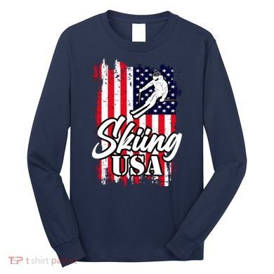 USA Skiing Flag Design Long Sleeve Shirt