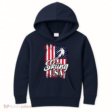USA Skiing Flag Design Kids Hoodie