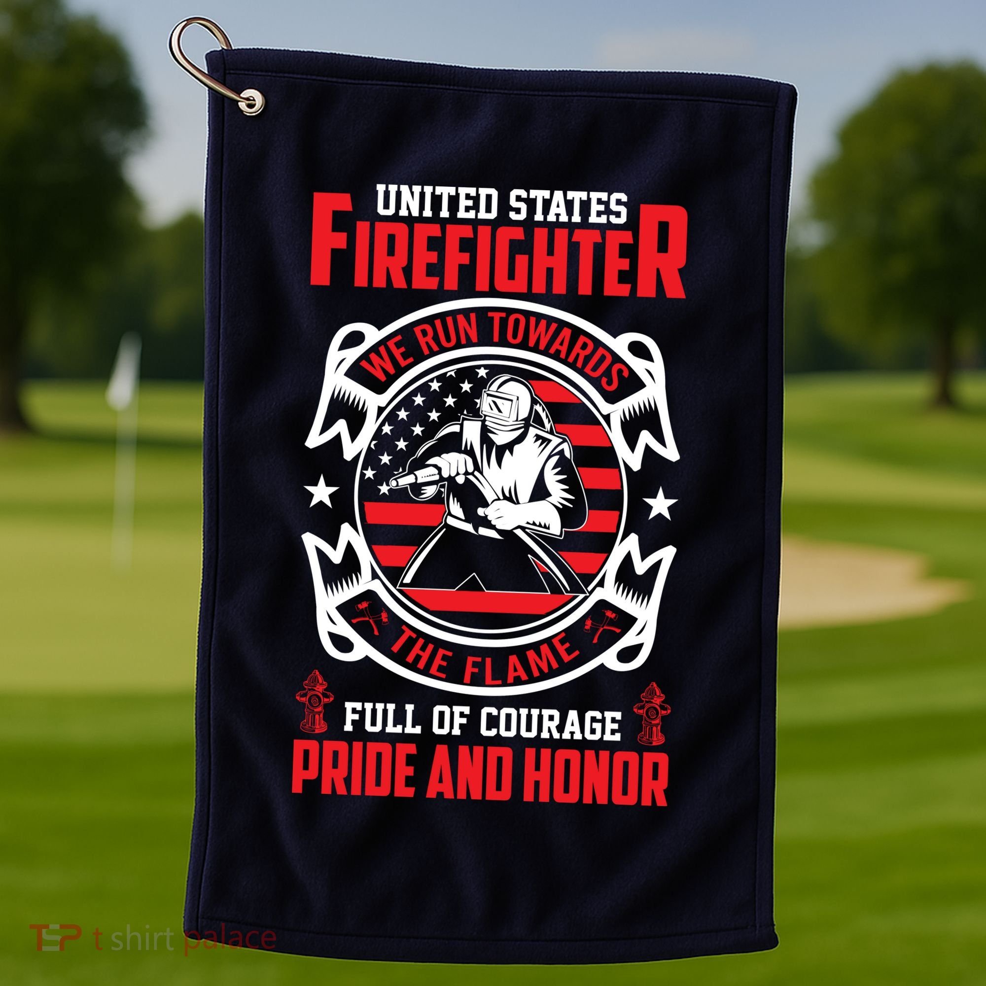 United States Firefighter We Run Towards Firefighters Dad Gift Golf Towel