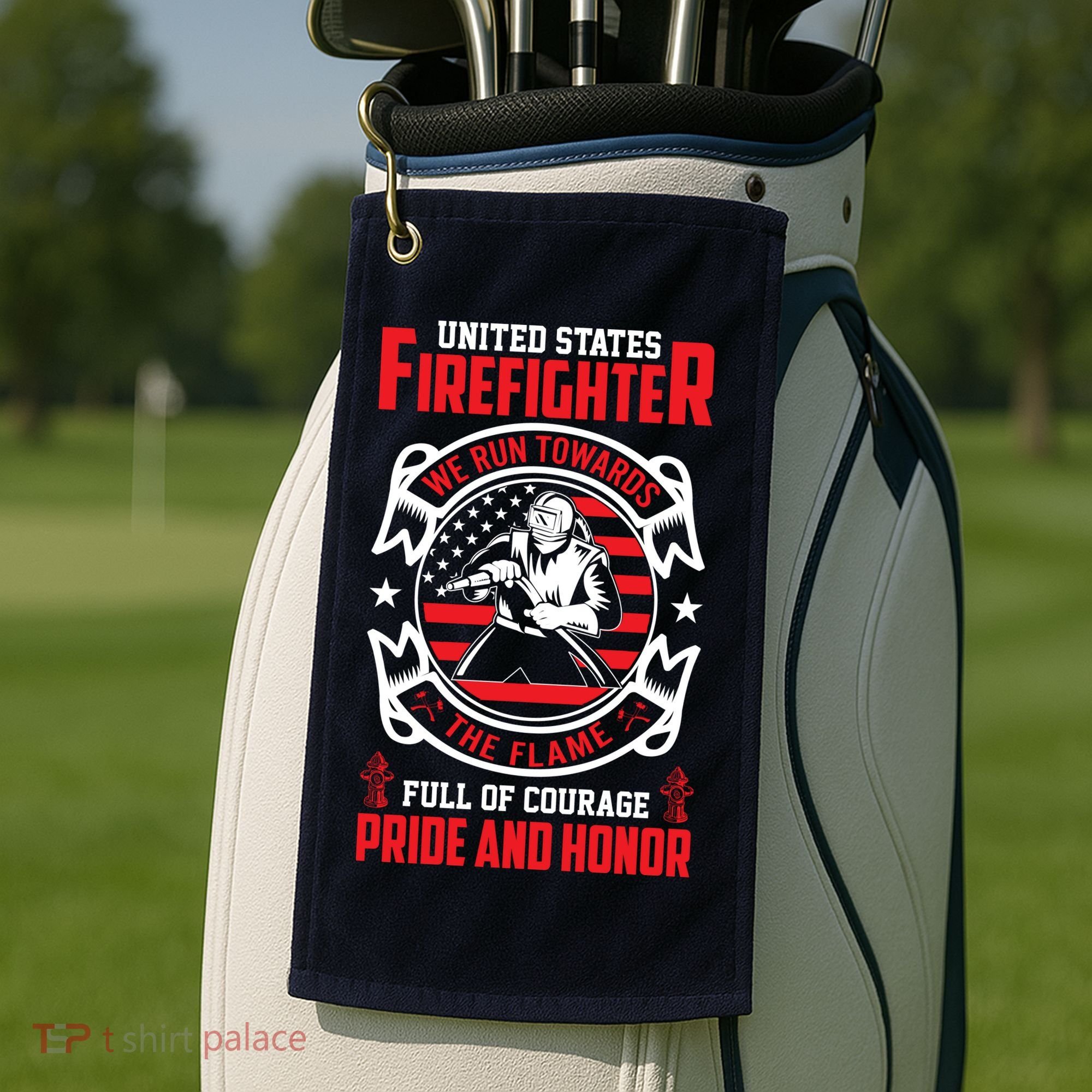 United States Firefighter We Run Towards Firefighters Dad Gift Golf Towel