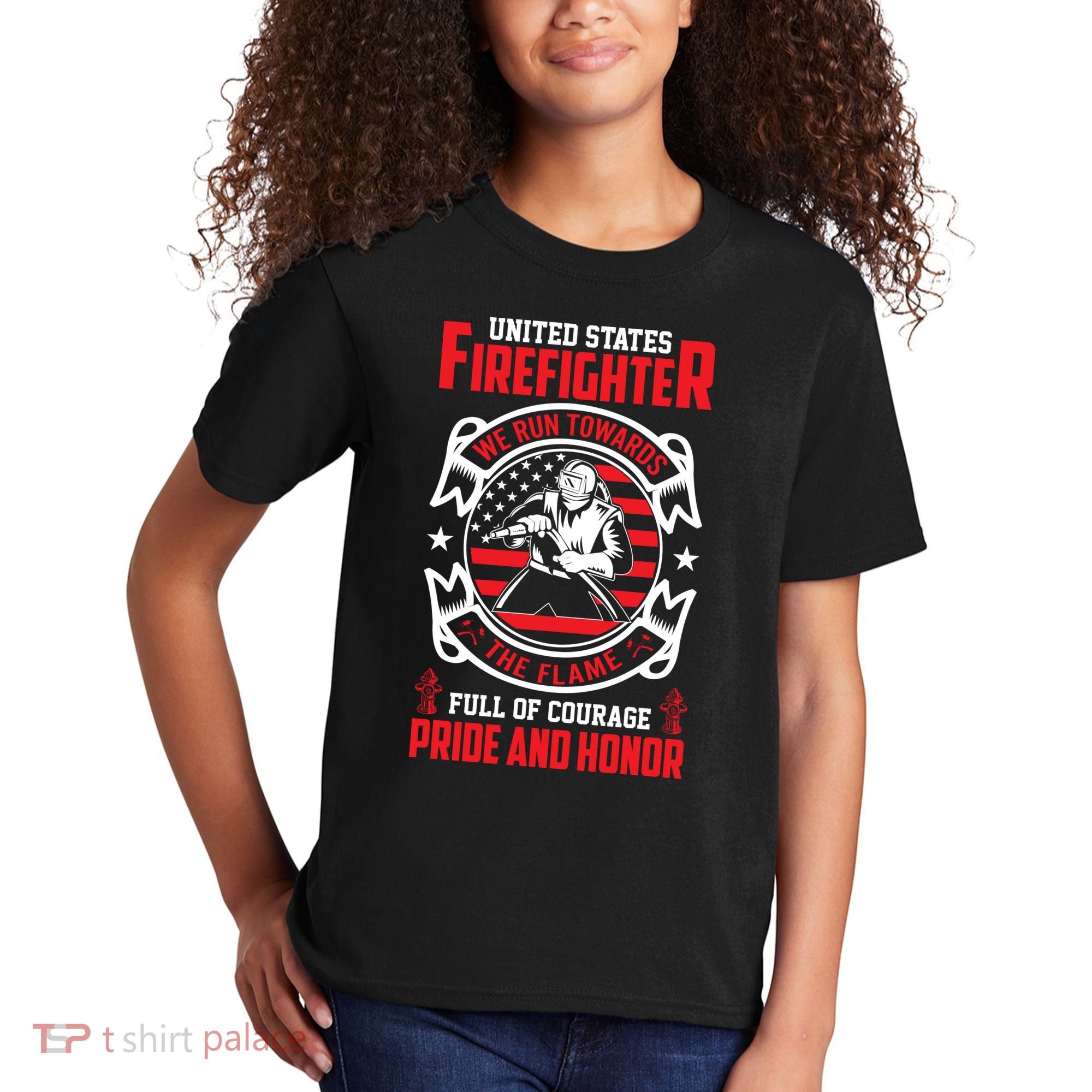 United States Firefighter We Run Towards Firefighters Dad Gift Kids T-Shirt