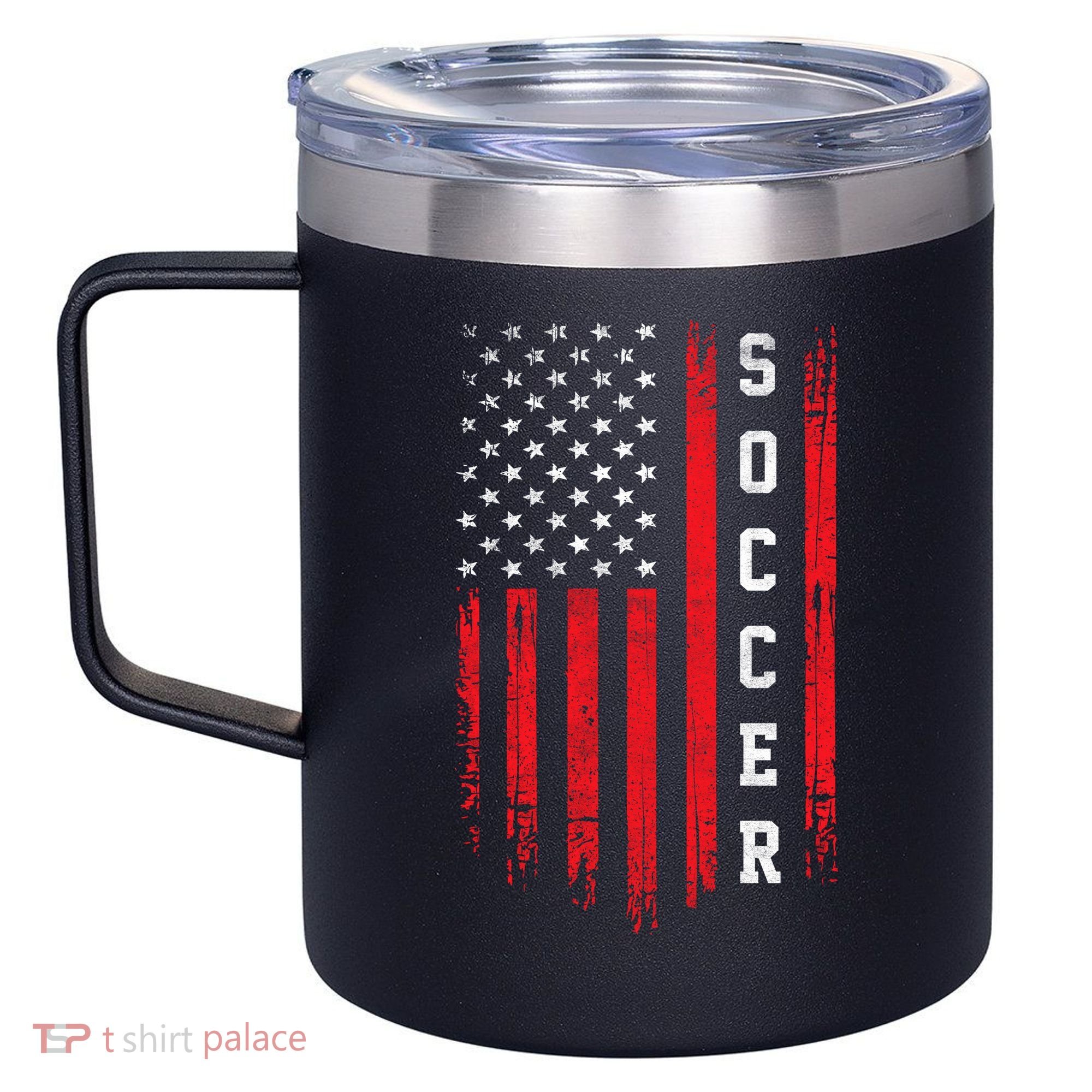 USA Soccer Fan American Flag 12oz Stainless Steel Coffee Mug