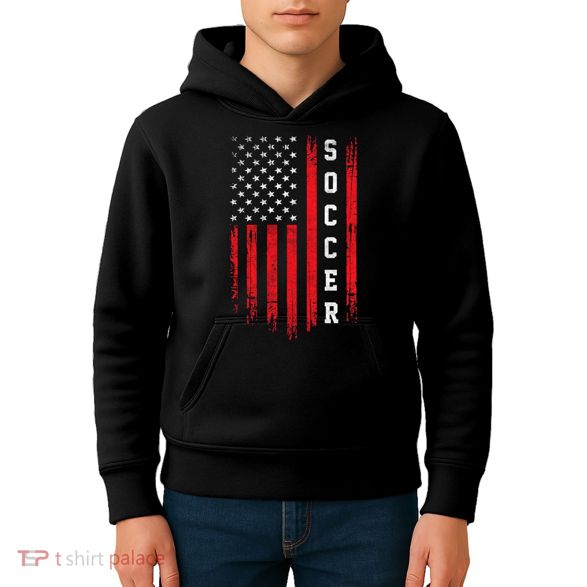 USA Soccer Fan American Flag Kids Hoodie