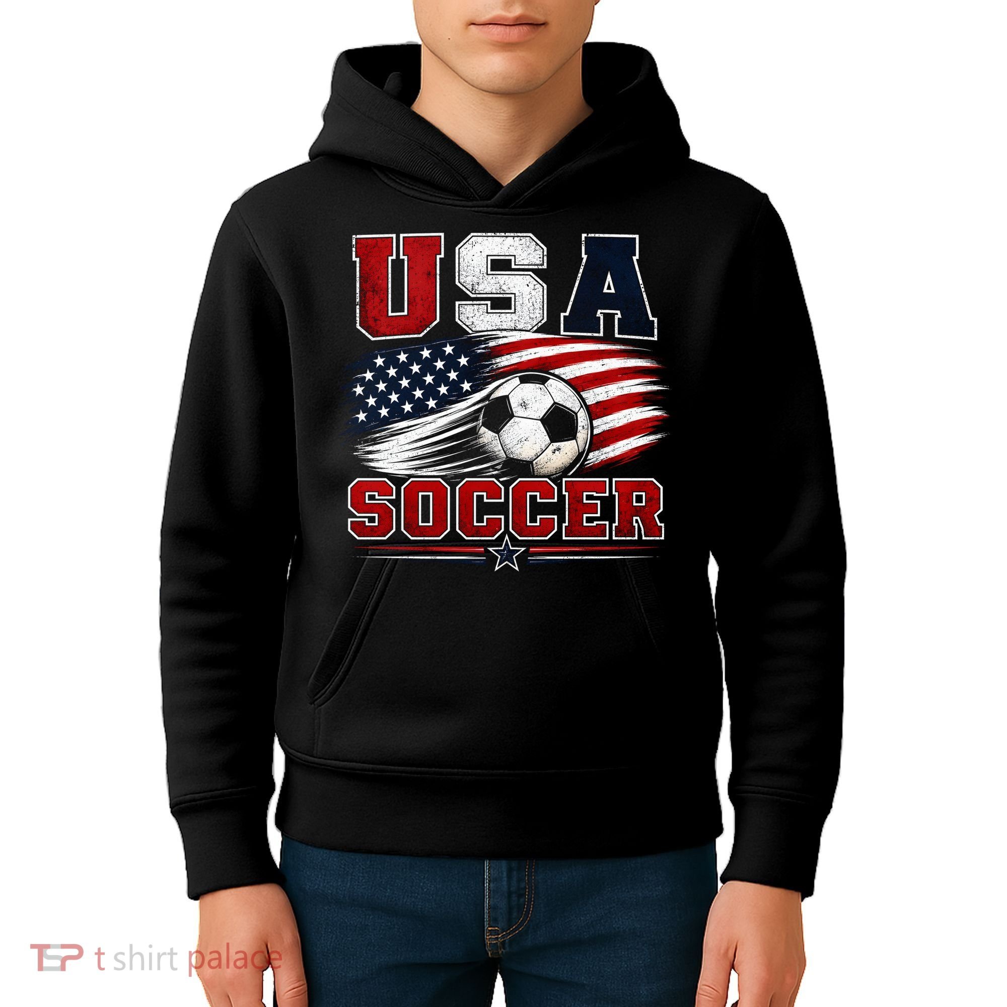 USA Soccer Fan Gear American Flag Kids Hoodie