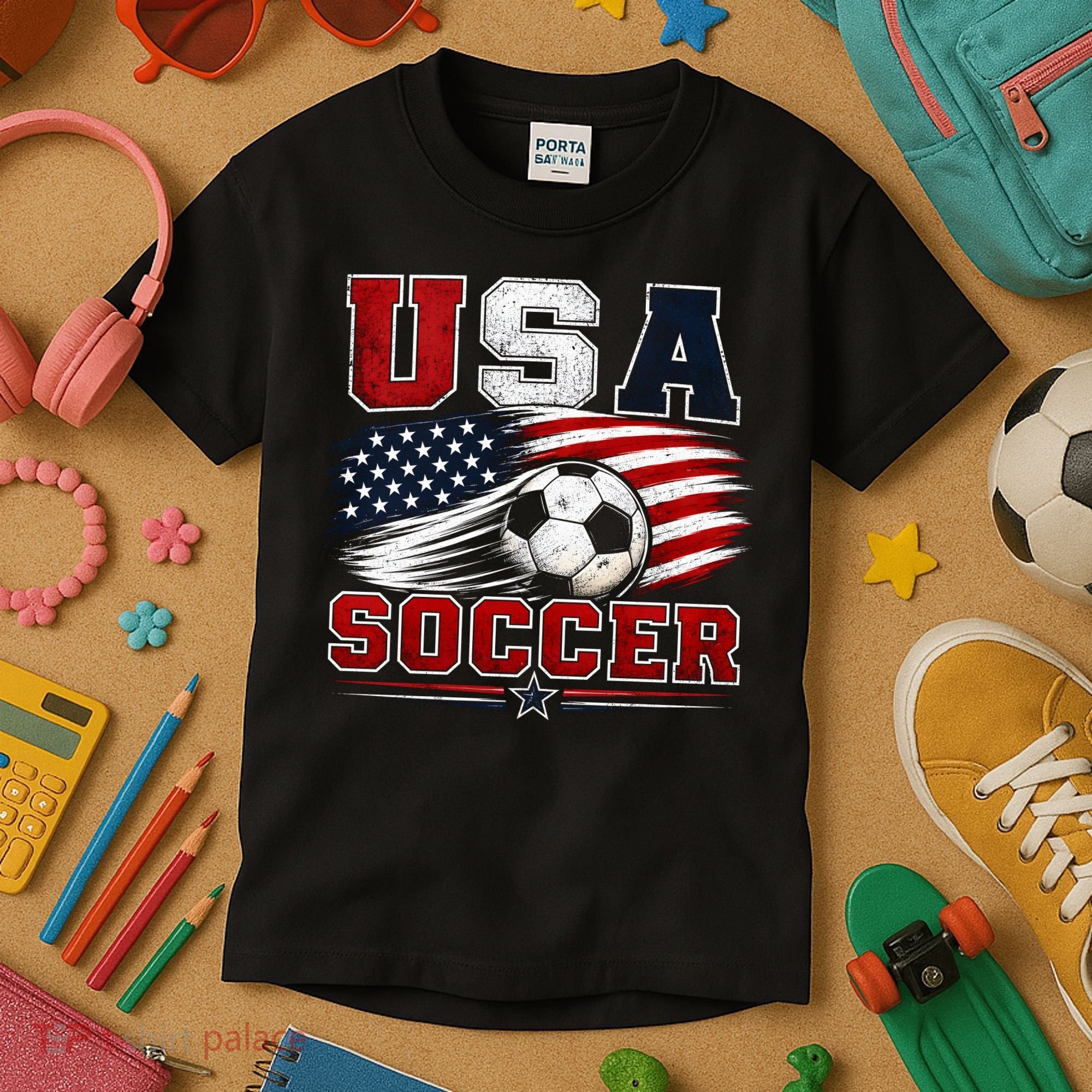 USA Soccer Fan Gear American Flag Kids T-Shirt