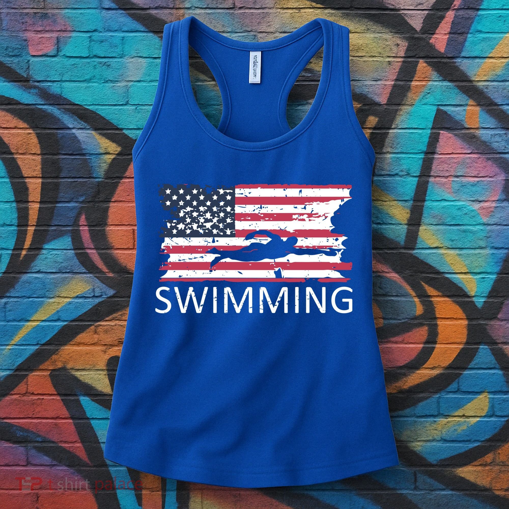 Usa Swimming Gift Distressed Us Flag Swimming Hoody Women's Tank Top