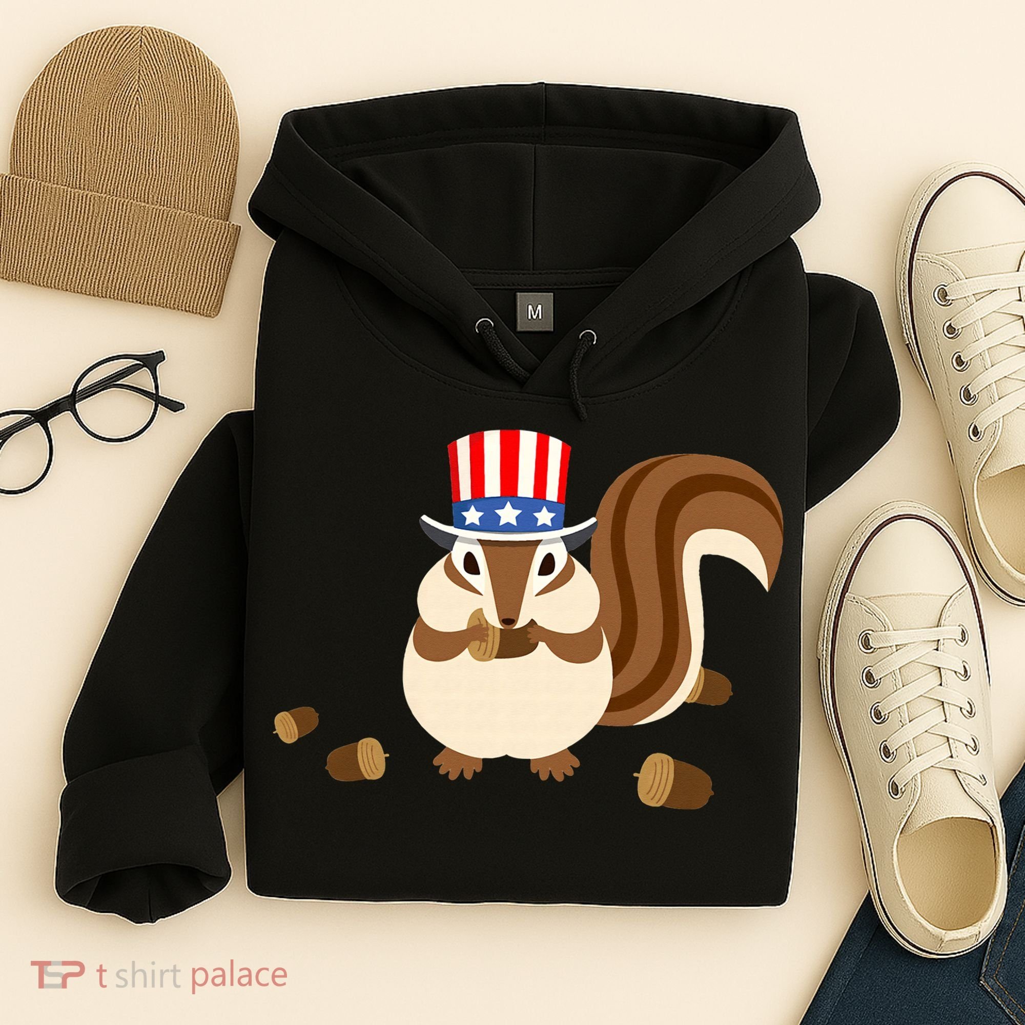 Uncle Sam Hat Art Funny 4th of July Patriotic Chipmunk Hoodie