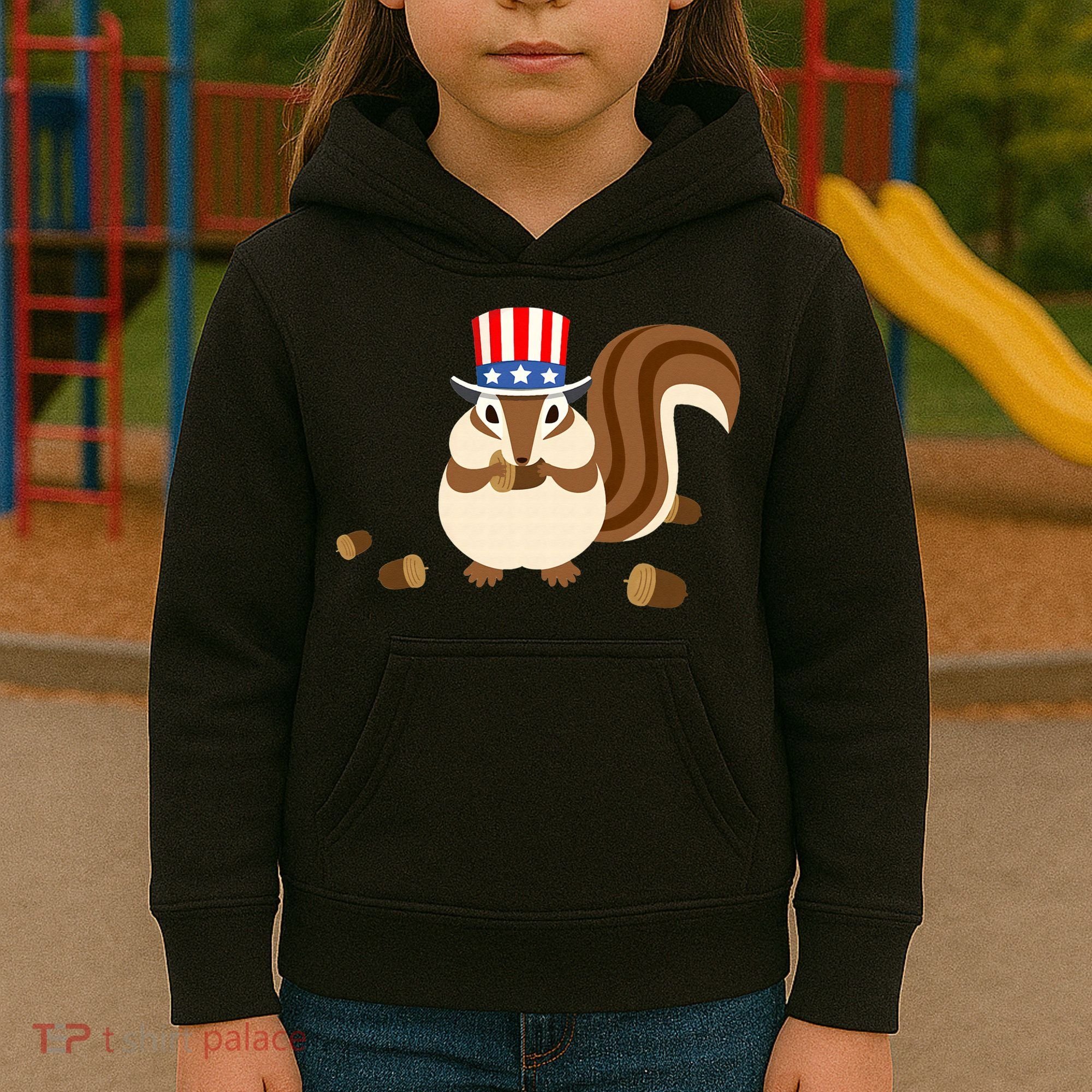 Uncle Sam Hat Art Funny 4th of July Patriotic Chipmunk Kids Hoodie