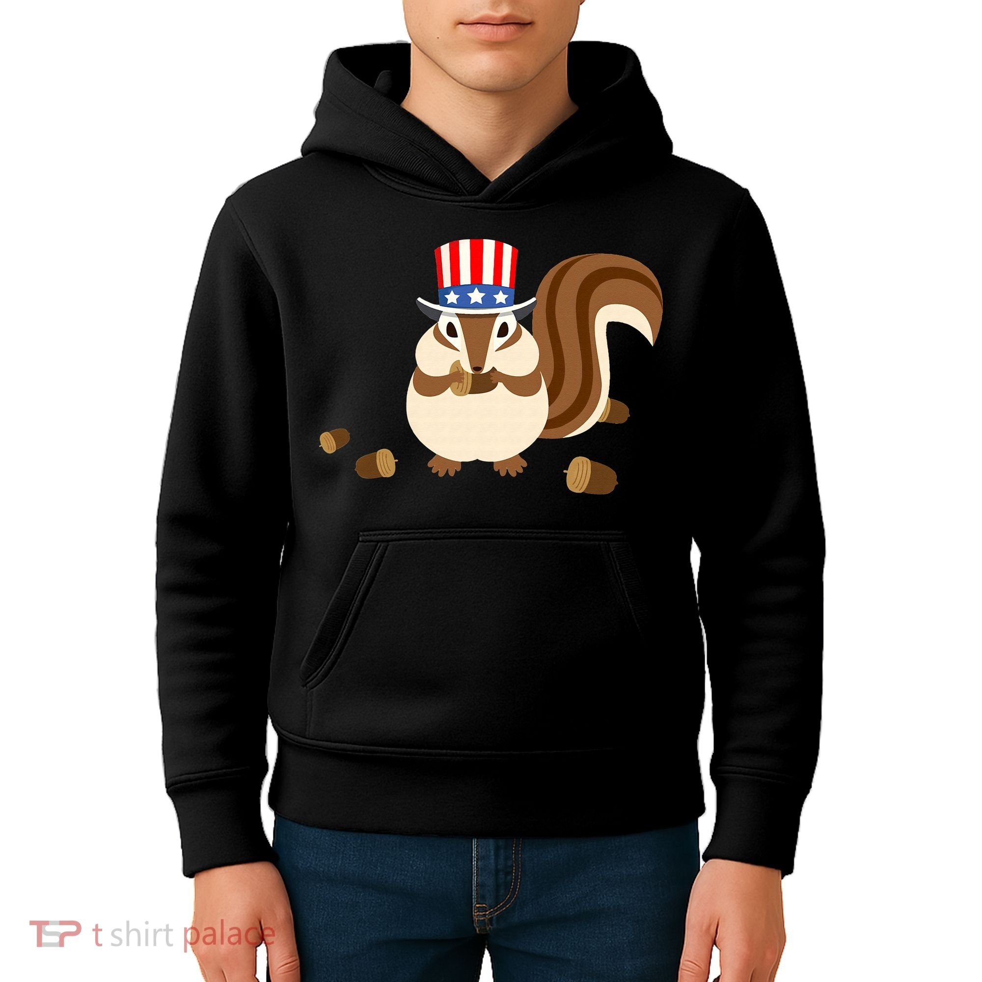 Uncle Sam Hat Art Funny 4th of July Patriotic Chipmunk Kids Hoodie