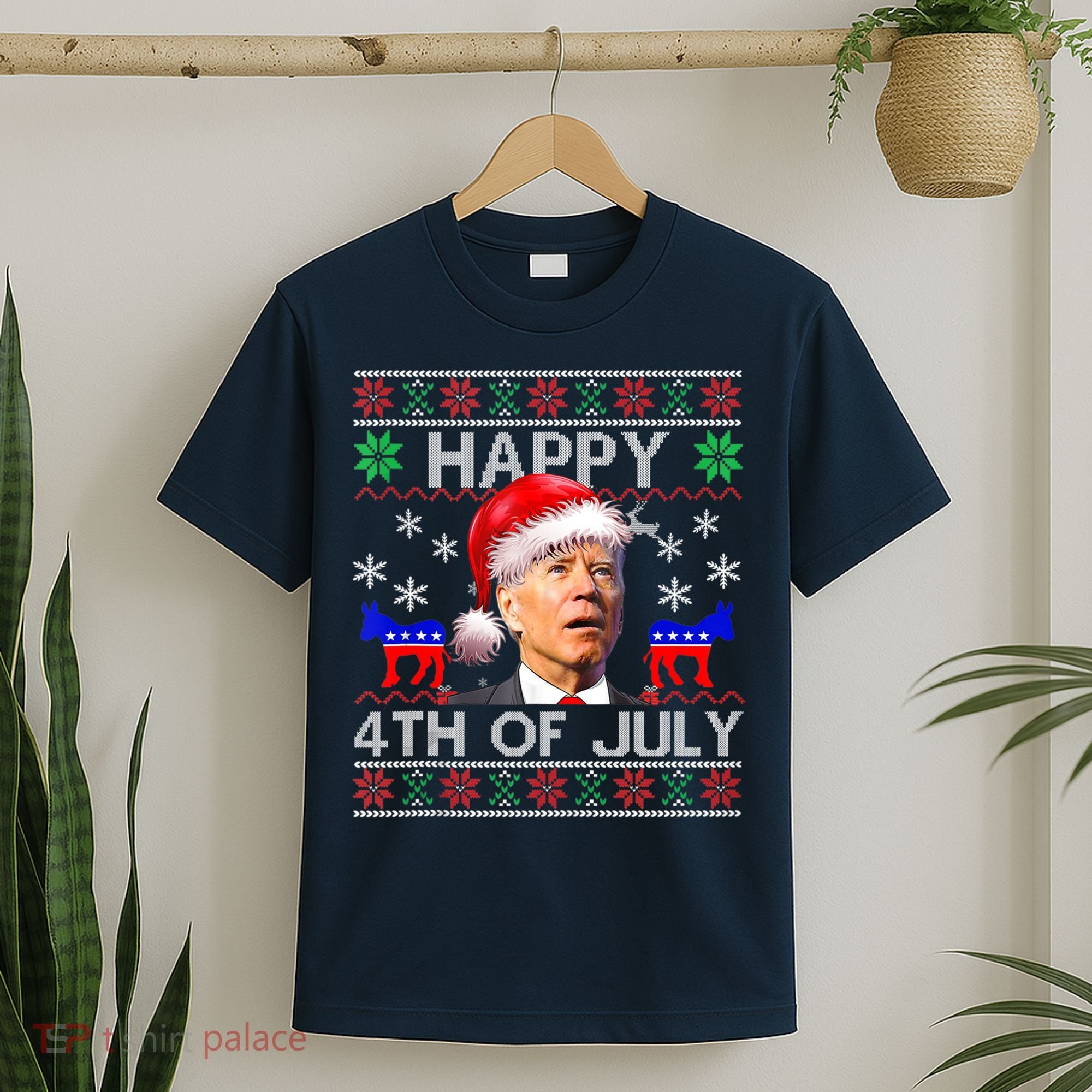 Ugly Santa Joe Biden Happy 4th Of July Christmas T-Shirt