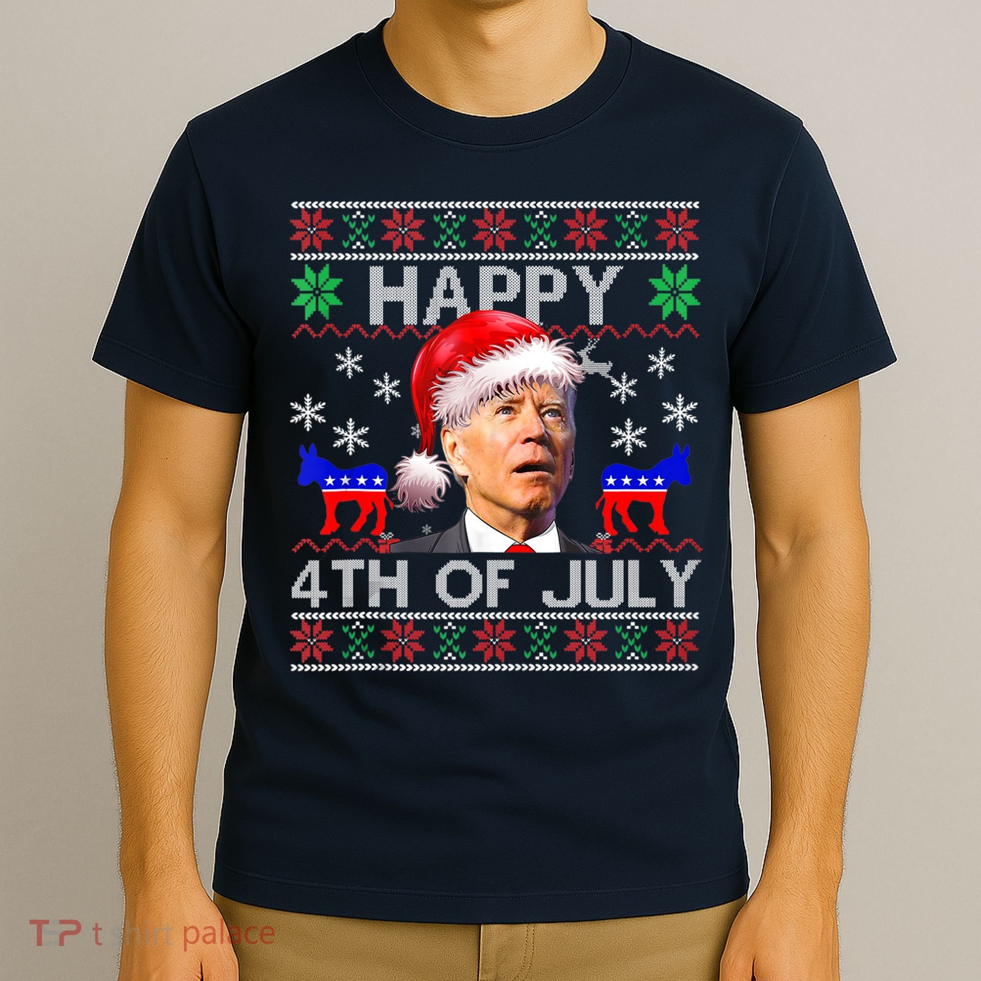 Ugly Santa Joe Biden Happy 4th Of July Christmas T-Shirt