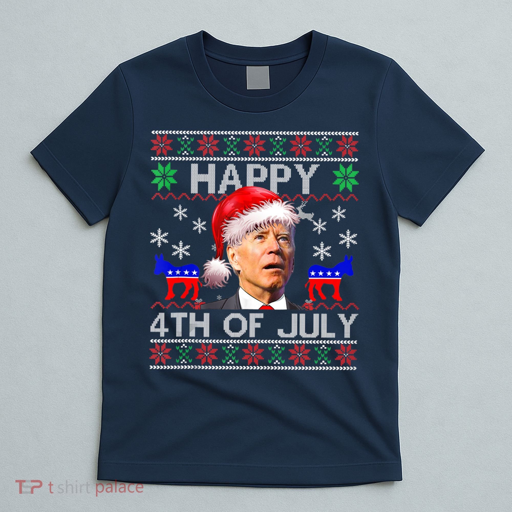 Ugly Santa Joe Biden Happy 4th Of July Christmas T-Shirt