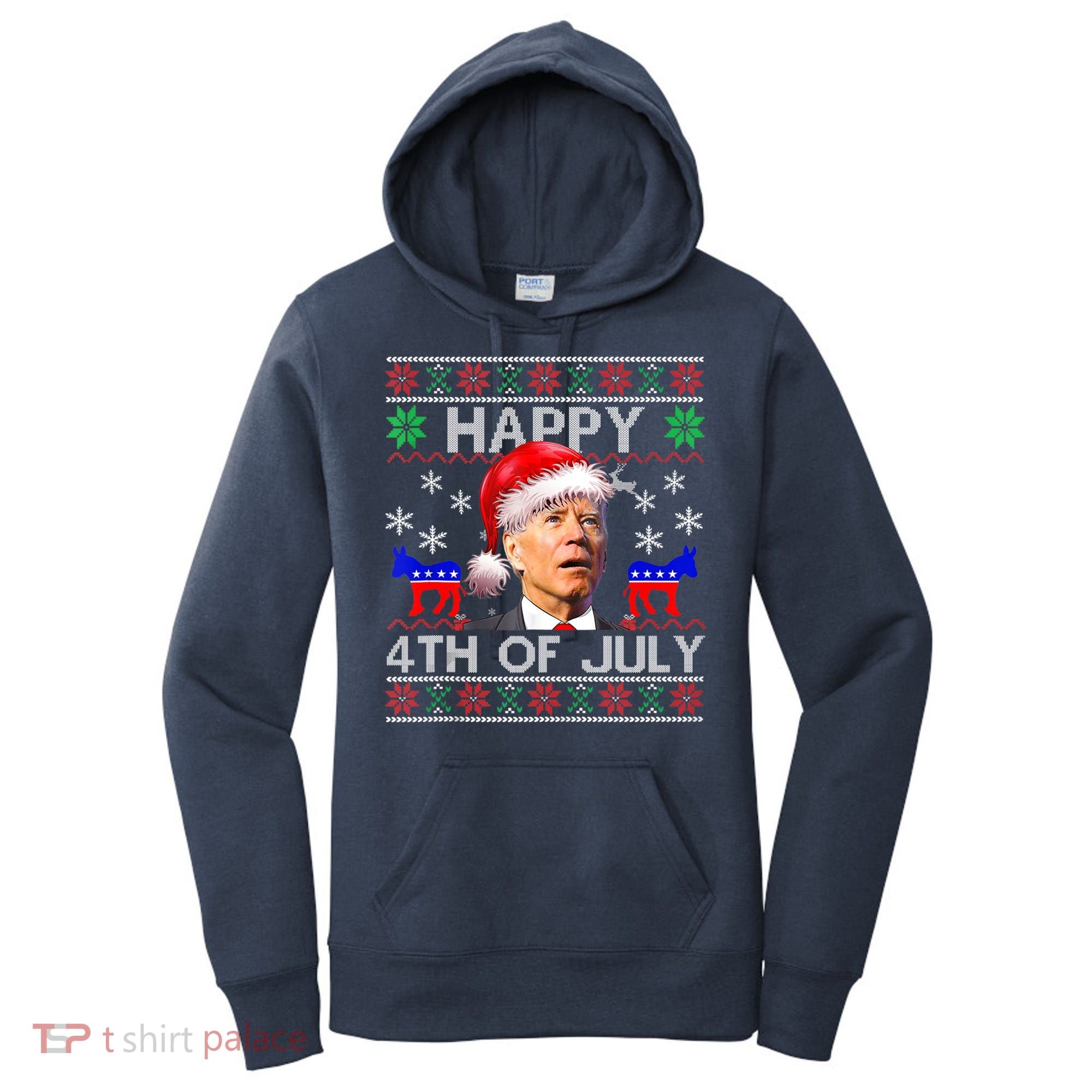 Ugly Santa Joe Biden Happy 4th Of July Christmas Women's Hoodie